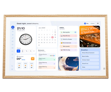 BLACKVIEW NEST 15 pametni foto okvir / koledar / HUB, 39.6cm (15.6"), FHD+ IPS zaslon na dotik, Android OS, WIFI 6, BT 5.4, 3GB RAM, 32GB ROM, do 512GB spomina, zvočnik, stojalo, rjav (Natural Wood)