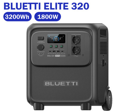BLUETTI ELITE 320 prenosna polnilna postaja, 1800W moč, 3200Wh baterija, polnjenje / napajanje naprav, BMS sistem, TurboBoost, aplikacija, 2x AC, 1x DC 12V, 2x USB-A, 2x USB-C, zaslon, kolesa, ročaj