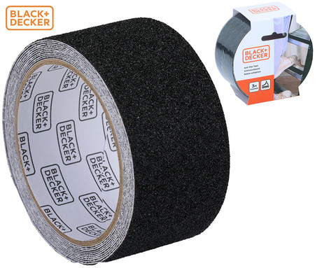 BLACK+DECKER profesionalni protizdrsni samolepilni trak, 3m dolžina, 50mm širina, Premium površina proti zdrsavanju, notranja / zunanja uporaba, črn