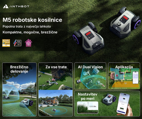 ANTHBOT M5 RTK pametna robotska kosilnica, brez žice, do 500m2, RTK GPS + Dual Vision kamera, aplikacija, AUTO mapiranje / načrtovanje poti, naklon do 45%, IPX6 vodoodpornost, WIFI, 4G, BT