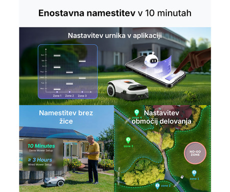 ANTHBOT GENIE 600E pametna robotska kosilnica, brez žice, do 900m2, RTK GPS + 4x AI 3D Vision kamera, aplikacija, AUTO mapiranje / načrtovanje poti, naklon do 45%, IPX6 vodoodpornost, WIFI, BT