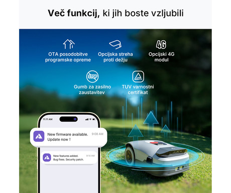 ANTHBOT GENIE 600E pametna robotska kosilnica, brez žice, do 900m2, RTK GPS + 4x AI 3D Vision kamera, aplikacija, AUTO mapiranje / načrtovanje poti, naklon do 45%, IPX6 vodoodpornost, WIFI, BT