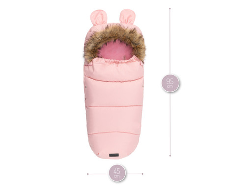 MoMi SLEEPING BAG spalna vreča, izolacijska, vodoodporna, zaščitna, univerzalna oblika, snemljivo krzno, zadrga, luknje za pas, 95x45cm, roza