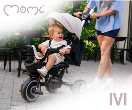 MoMi IVI 3v1 otroški voziček / kolo / tricikel, večnamenski, nastavljiv, zložljiv, črno-bež