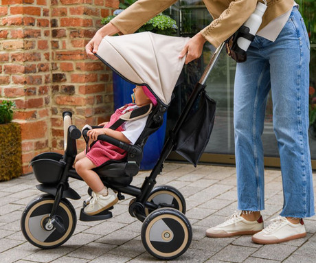 MoMi IVI 3v1 otroški voziček / kolo / tricikel, večnamenski, nastavljiv, zložljiv, črno-bež