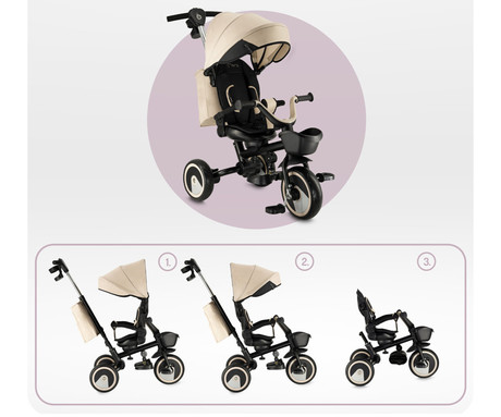 MoMi IVI 3v1 otroški voziček / kolo / tricikel, večnamenski, nastavljiv, zložljiv, črno-bež