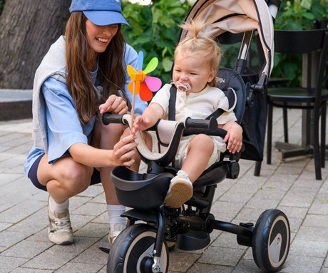 MoMi IVI 3v1 otroški voziček / kolo / tricikel, večnamenski, nastavljiv, zložljiv, črno-moder