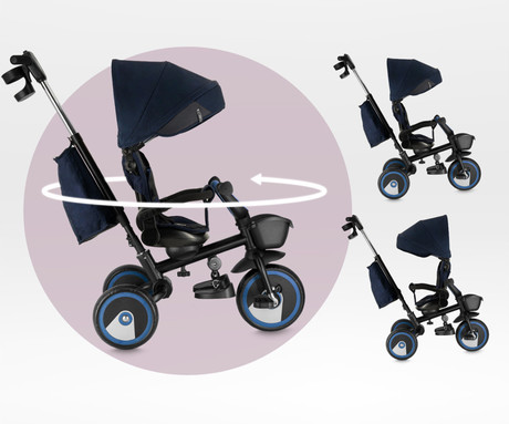 MoMi IVI 3v1 otroški voziček / kolo / tricikel, večnamenski, nastavljiv, zložljiv, črno-moder