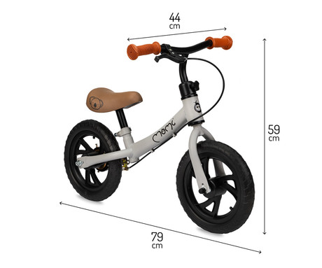 MoMi BREKI otroško kolo / poganjalec, 12" pnevmatike, nastavljivo krmilo in sedež, zavora, moderna oblika, lahka teža, 79x54x42 cm, jeklo, siva