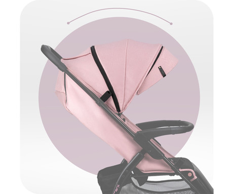 MoMi MIYA otroški voziček, zložljiv, nastavljiv, streha, 5-točkovni varnostni pas, košara, prevleka za noge, trpežna EVA kolesa, nožna zavora, +dodatki, 110x97x59cm, roza-črn