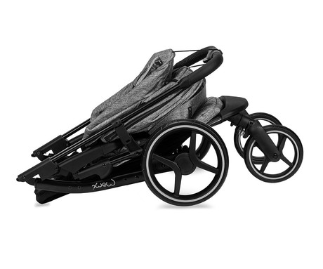 MoMi MIYA otroški voziček, zložljiv, nastavljiv, streha, 5-točkovni varnostni pas, košara, prevleka za noge, trpežna EVA kolesa, nožna zavora, +dodatki, 110x97x59cm, sivo-črn