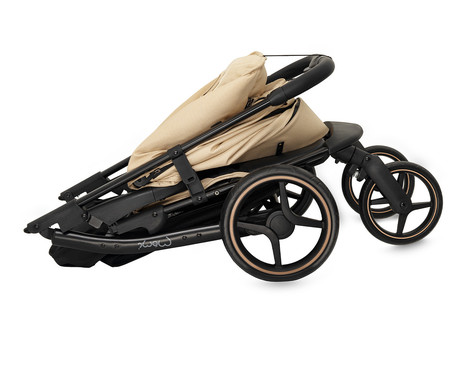 MoMi MIYA otroški voziček, zložljiv, nastavljiv, streha, 5-točkovni varnostni pas, košara, prevleka za noge, trpežna EVA kolesa, nožna zavora, +dodatki, 110x97x59cm, bež-črn