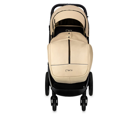 MoMi MIYA otroški voziček, zložljiv, nastavljiv, streha, 5-točkovni varnostni pas, košara, prevleka za noge, trpežna EVA kolesa, nožna zavora, +dodatki, 110x97x59cm, bež-črn