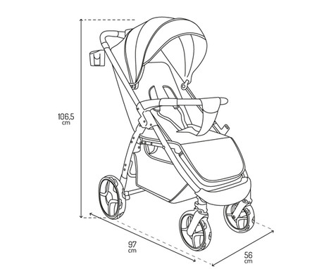 MoMi MIYA otroški voziček, zložljiv, nastavljiv, streha, 5-točkovni varnostni pas, košara, prevleka za noge, trpežna EVA kolesa, nožna zavora, +dodatki, 110x97x59cm, bež-črn