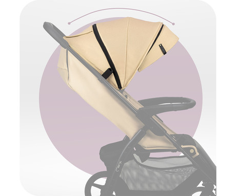 MoMi MIYA otroški voziček, zložljiv, nastavljiv, streha, 5-točkovni varnostni pas, košara, prevleka za noge, trpežna EVA kolesa, nožna zavora, +dodatki, 110x97x59cm, bež-črn