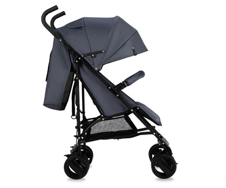 MoMi AKIRA otroški voziček, zložljiv, nastavljiv, streha z oknom, 5-točkovni varnostni pas, košara, torba, trpežna EVA kolesa, nožna zavora, +dodatki, 102.5x80x51cm, sivo-črn