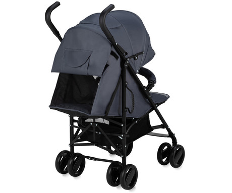 MoMi AKIRA otroški voziček, zložljiv, nastavljiv, streha z oknom, 5-točkovni varnostni pas, košara, torba, trpežna EVA kolesa, nožna zavora, +dodatki, 102.5x80x51cm, sivo-črn