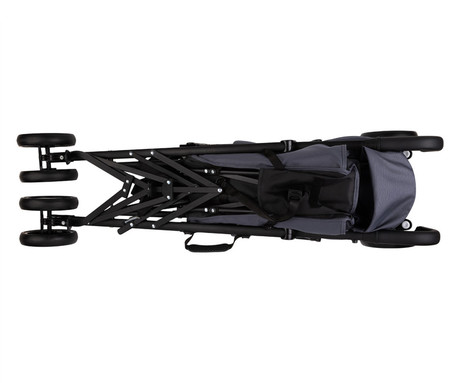 MoMi AKIRA otroški voziček, zložljiv, nastavljiv, streha z oknom, 5-točkovni varnostni pas, košara, torba, trpežna EVA kolesa, nožna zavora, +dodatki, 102.5x80x51cm, sivo-črn