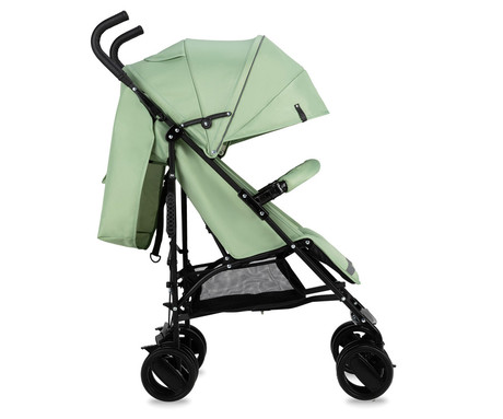 MoMi AKIRA otroški voziček, zložljiv, nastavljiv, streha z oknom, 5-točkovni varnostni pas, košara, torba, trpežna EVA kolesa, nožna zavora, +dodatki, 102.5x80x51cm, zeleno-črn