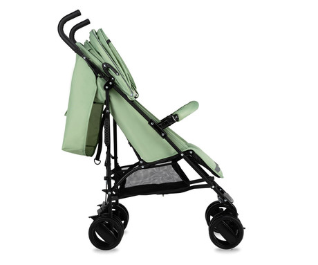 MoMi AKIRA otroški voziček, zložljiv, nastavljiv, streha z oknom, 5-točkovni varnostni pas, košara, torba, trpežna EVA kolesa, nožna zavora, +dodatki, 102.5x80x51cm, zeleno-črn