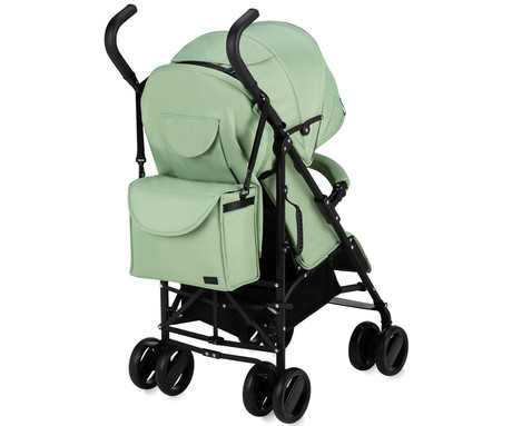 MoMi AKIRA otroški voziček, zložljiv, nastavljiv, streha z oknom, 5-točkovni varnostni pas, košara, torba, trpežna EVA kolesa, nožna zavora, +dodatki, 102.5x80x51cm, zeleno-črn