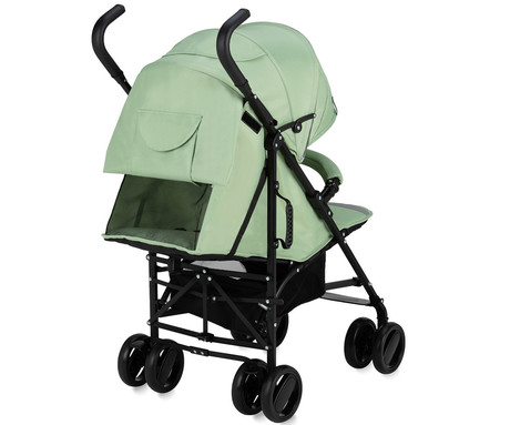 MoMi AKIRA otroški voziček, zložljiv, nastavljiv, streha z oknom, 5-točkovni varnostni pas, košara, torba, trpežna EVA kolesa, nožna zavora, +dodatki, 102.5x80x51cm, zeleno-črn