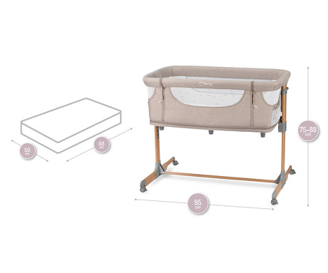 MoMi SMART BED 4v1 pametna otroška postelja, stajica, nastavljiva višina +  kot naklona, kroženje zraka, vhod z zadrgo, mreža za komarje, pasovi za pritrditev, žep, 95x88x55 cm, bež