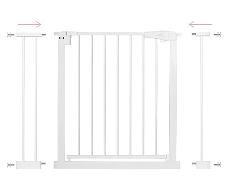 MoMi PAXI otroška ograja / pregrada, varnostna, 2x podaljšek, prilagodljiva velikost, dvojna ključavnica, samodejno zapiranje, odpiranje v obe smeri,  od 75 cm do 103 cm, bela