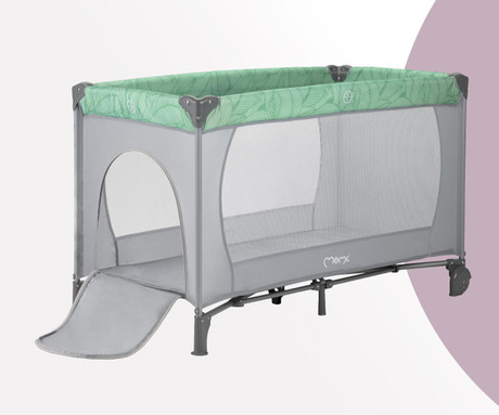 MoMi BELOVE otroška postelja, potovalna, zložljiva, zaščita pred samodejnim zlaganjem, zaščiteni vogali, kroženje zraka, vhod z zadrgo, torba, 125x78x65 cm, zeleno-siva