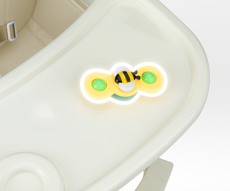 MoMi REKI 3v1 otroški stol, za hranjenje, podpora hrbta, opora za noge, varnostni pasovi, nastavljiv dvojni pladenj, držalo za skodelico, igrača, enostavno čiščenje, 93-67.5x60x54cm, bež