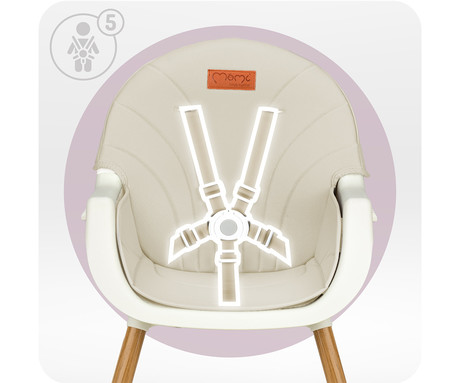 MoMi REKI 3v1 otroški stol, za hranjenje, podpora hrbta, opora za noge, varnostni pasovi, nastavljiv dvojni pladenj, držalo za skodelico, igrača, enostavno čiščenje, 93-67.5x60x54cm, bež