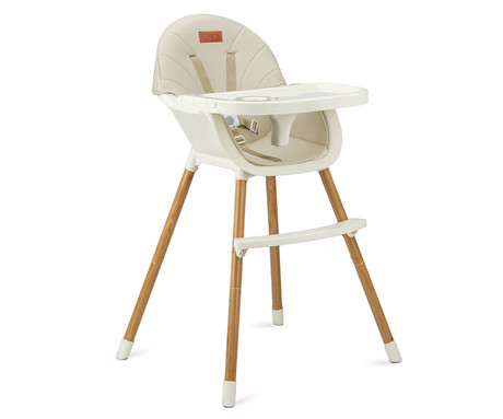 MoMi REKI 3v1 otroški stol, za hranjenje, podpora hrbta, opora za noge, varnostni pasovi, nastavljiv dvojni pladenj, držalo za skodelico, igrača, enostavno čiščenje, 93-67.5x60x54cm, bež