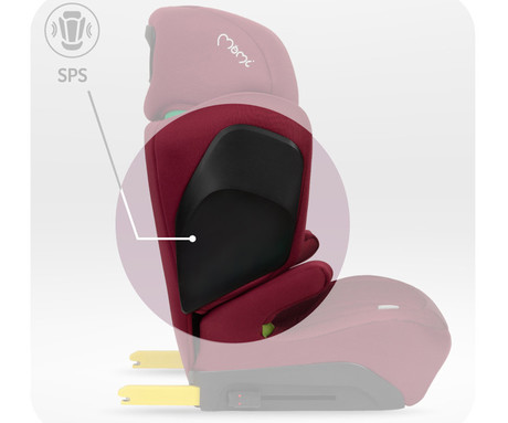 MoMi MEI otroški avtosedež, ISOFIX, nastavljiva višina, mehko oblazinjenje, širok sedež, mrežasta tkanina, za otroke 100-150cm, 84-63.5x51x49cm, rdeč
