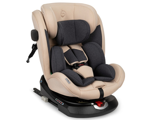 MoMi EMI otroški avtosedež, ISOFIX, TOP TETHER, 360° rotacija, nastavljiva višina, nastavljiv naklon, mehko oblazinjenje, širok sedež, mrežasta tkanina, za otroke 40-150cm, 84-63.5x51x49cm, bež