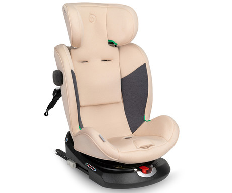 MoMi EMI otroški avtosedež, ISOFIX, TOP TETHER, 360° rotacija, nastavljiva višina, nastavljiv naklon, mehko oblazinjenje, širok sedež, mrežasta tkanina, za otroke 40-150cm, 84-63.5x51x49cm, bež