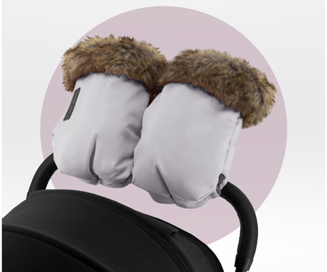 MoMi HANDMUFFS rokavice za voziček, univerzalne, vodoodporne, snemljivo krzno, sive