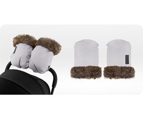 MoMi HANDMUFFS rokavice za voziček, univerzalne, vodoodporne, snemljivo krzno, sive