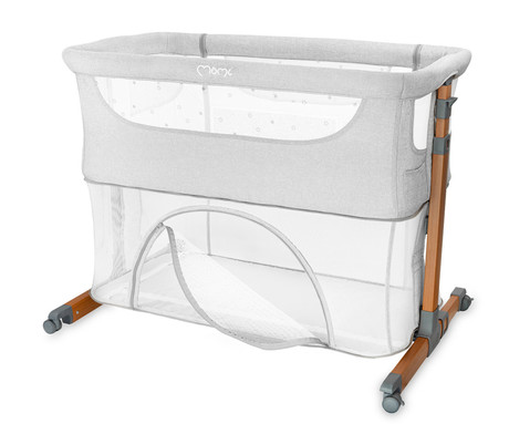 MoMi SMART BED 2.0 4v1 pametna otroška postelja, stajica, nastavljiva višina +  kot naklona, kroženje zraka, vhod z zadrgo, mreža za komarje, pasovi za pritrditev, žep, 95x88x55cm, svetlo siva