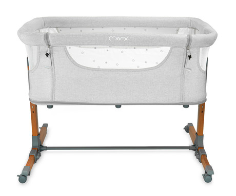 MoMi SMART BED 2.0 4v1 pametna otroška postelja, stajica, nastavljiva višina +  kot naklona, kroženje zraka, vhod z zadrgo, mreža za komarje, pasovi za pritrditev, žep, 95x88x55cm, svetlo siva