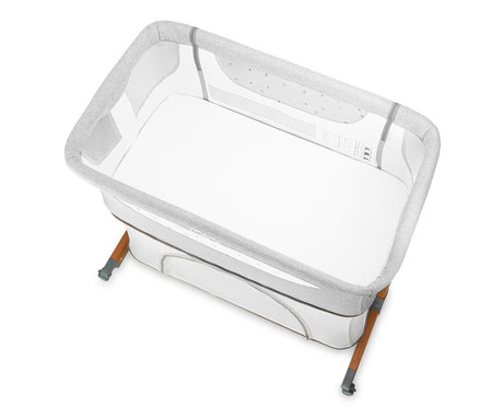MoMi SMART BED 2.0 4v1 pametna otroška postelja, stajica, nastavljiva višina +  kot naklona, kroženje zraka, vhod z zadrgo, mreža za komarje, pasovi za pritrditev, žep, 95x88x55cm, svetlo siva