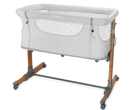 MoMi SMART BED 2.0 4v1 pametna otroška postelja, stajica, nastavljiva višina +  kot naklona, kroženje zraka, vhod z zadrgo, mreža za komarje, pasovi za pritrditev, žep, 95x88x55cm, svetlo siva