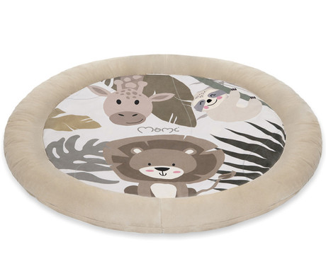 MoMi LUANI otroška igralna podloga, izobraževalna, mehki materiali, velika površina, 2 loka z obeski, 4 senzorične igrače, 2 grizali, 93x93x55cm, večbarvna